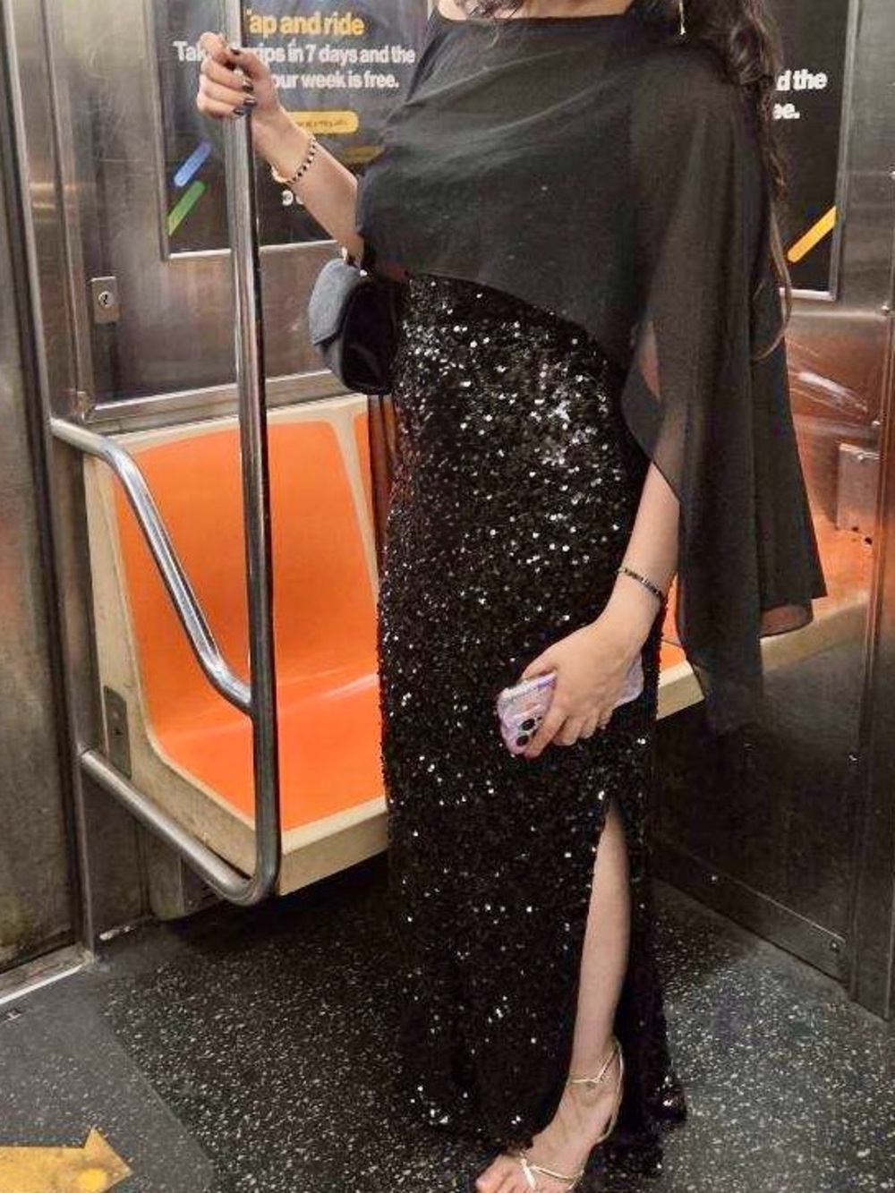 Donna Karan Black Sequin Maxi Halter Dress